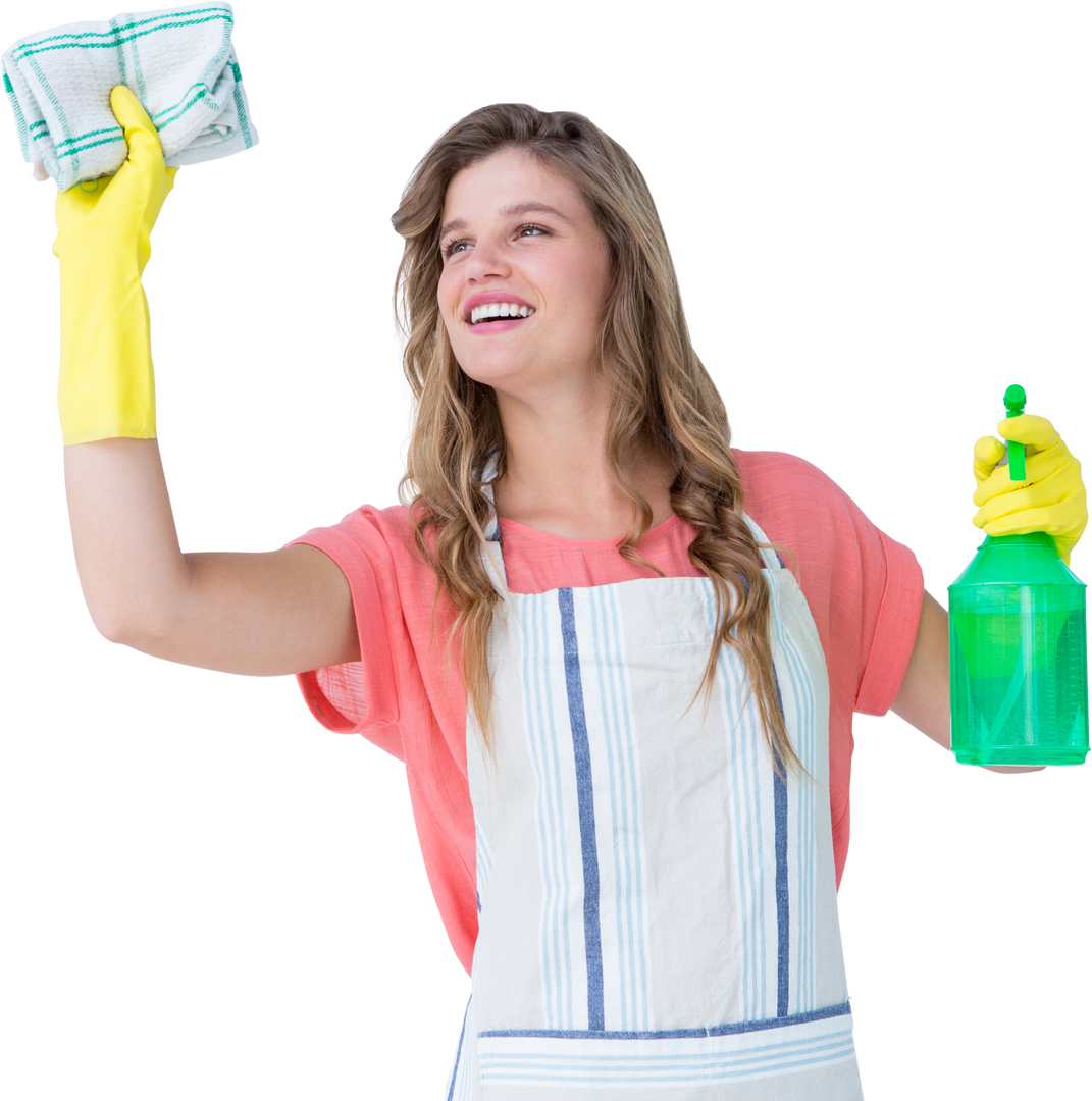 Caucasian Woman Cleaning with Protective Gloves Transparent Background Isolated - Download Free Stock Images Pikwizard.com