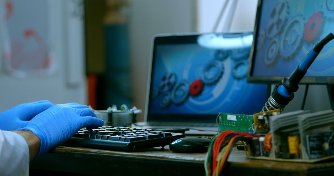 Robotic engineer working at desk in warehouse - Free Images, Stock Photos and Pictures on Pikwizard.com