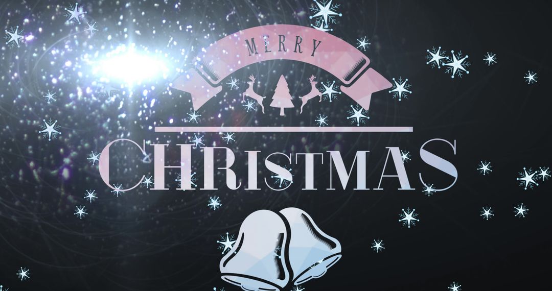 Merry Christmas Text with Bells and Falling Snowflakes