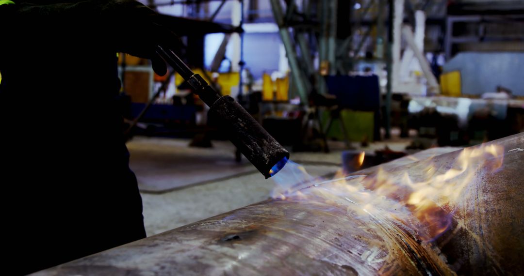 Worker Using Blowtorch on Metal Pipe in Industrial Setting - Free Images, Stock Photos and Pictures on Pikwizard.com