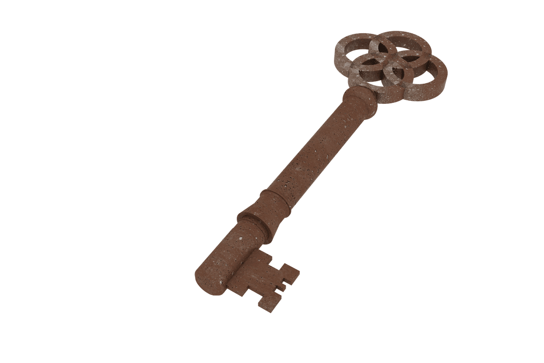 Rusty Antique Key on Transparent Background Isolated Concept