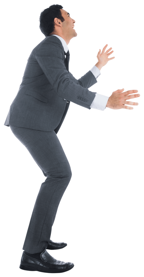 Transparent Smiling Biracial Businessman in Business Suit