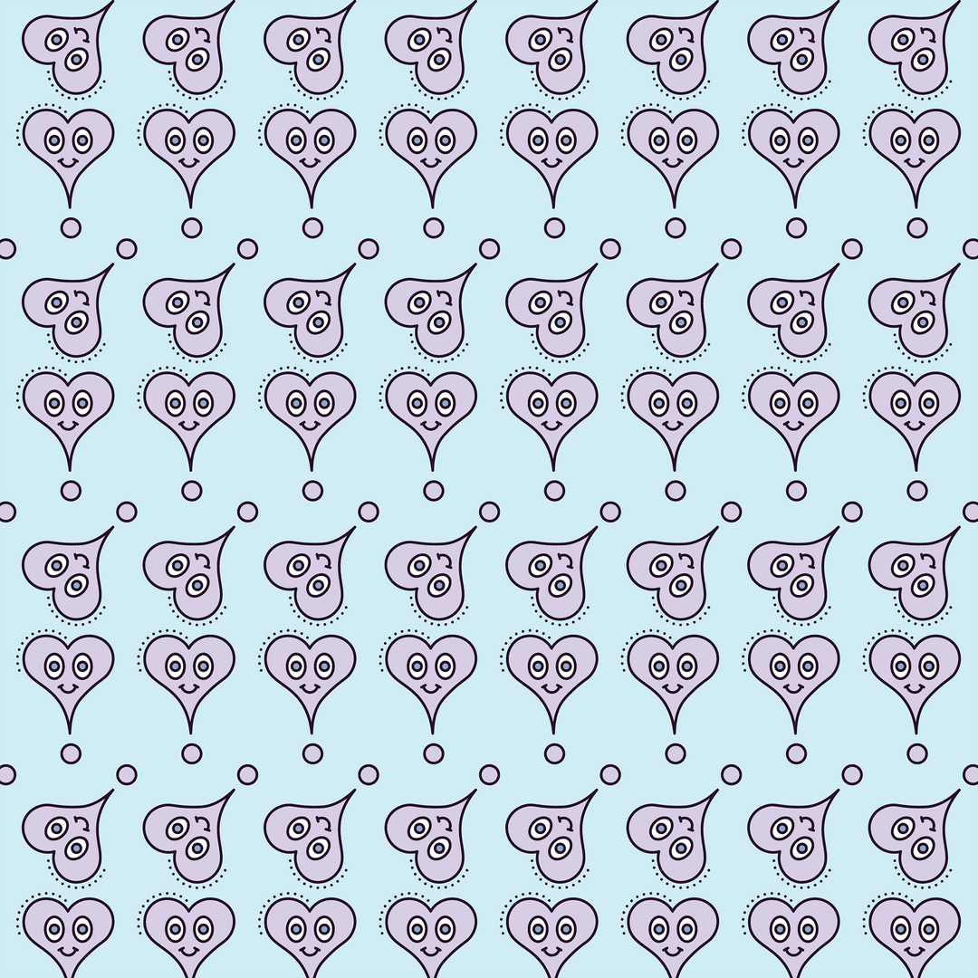 Seamless Transparent Pattern of Purple Smiley Heart Design