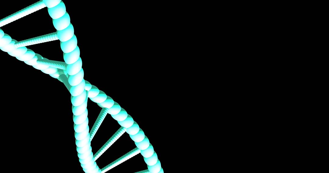 DNA Strand Glowing Against Dark Background with Copy Space