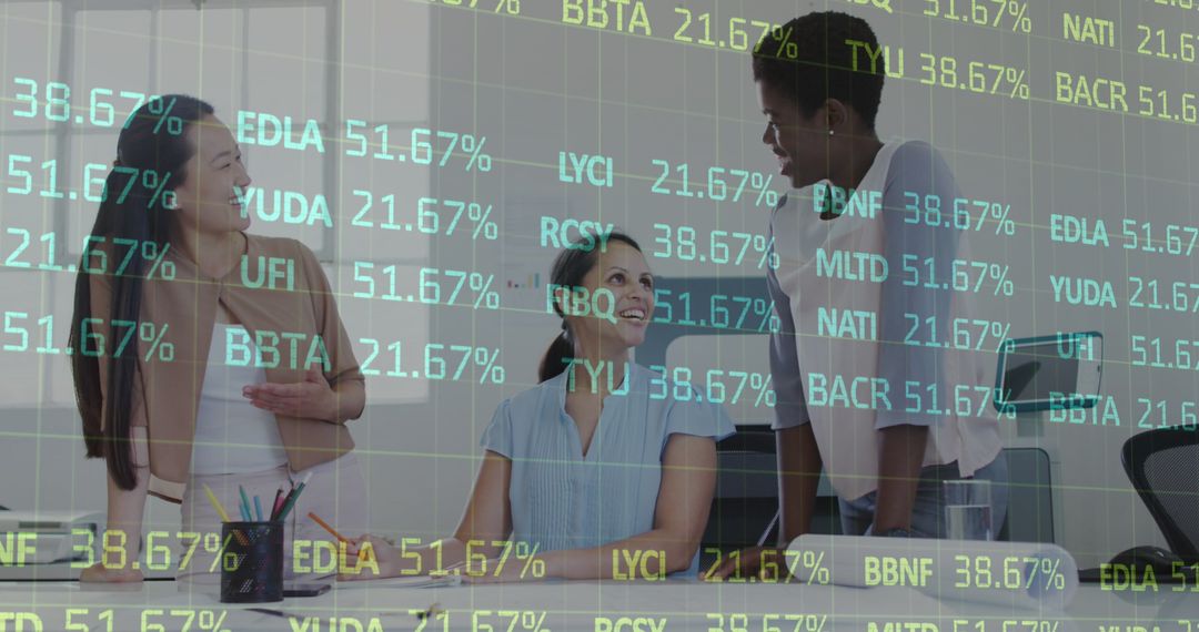 Diverse Business Team Analyzing Digital Stock Market Data in Office