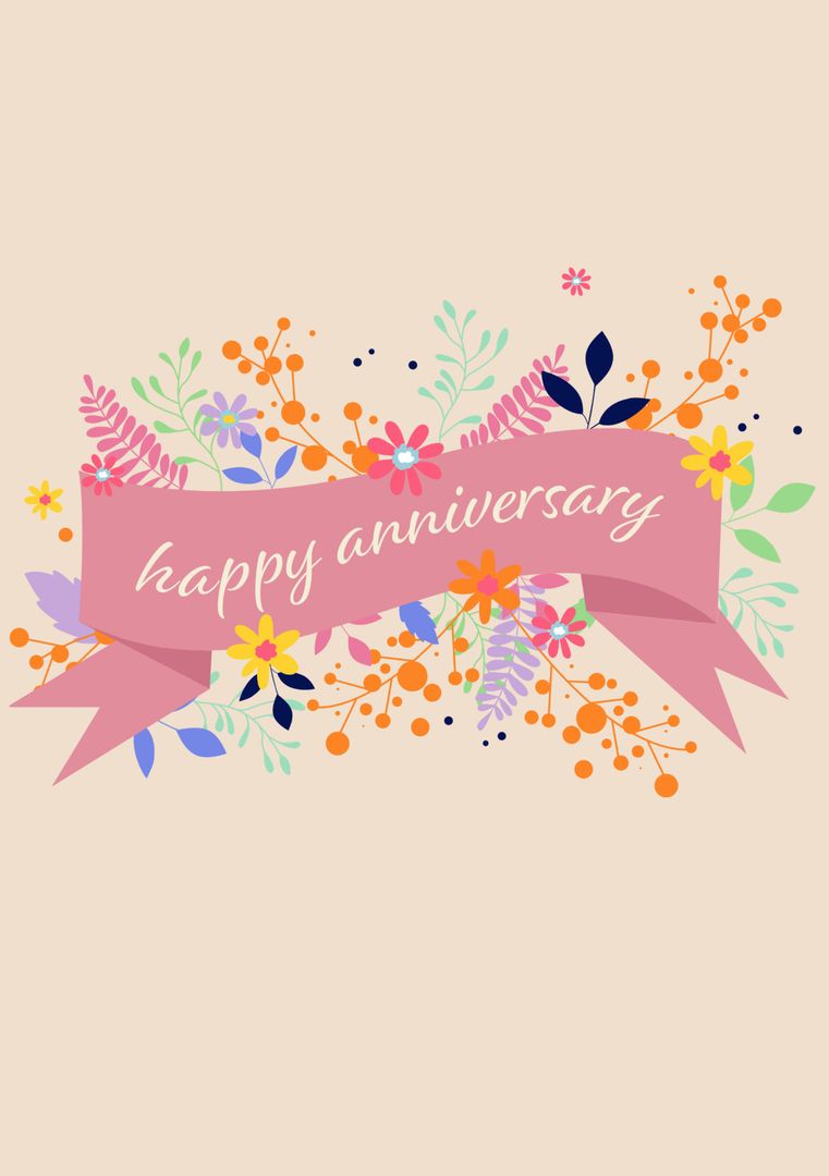 Floral Happy Anniversary Card with Blossoming Design