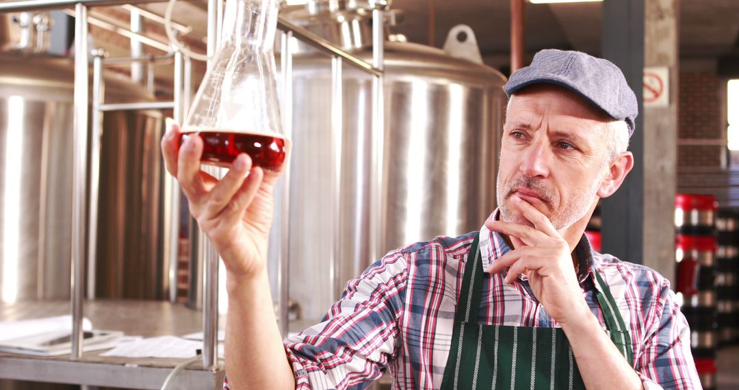 Brewery Worker Assessing Quality of Freshly Brewed Batch - Free Images, Stock Photos and Pictures on Pikwizard.com