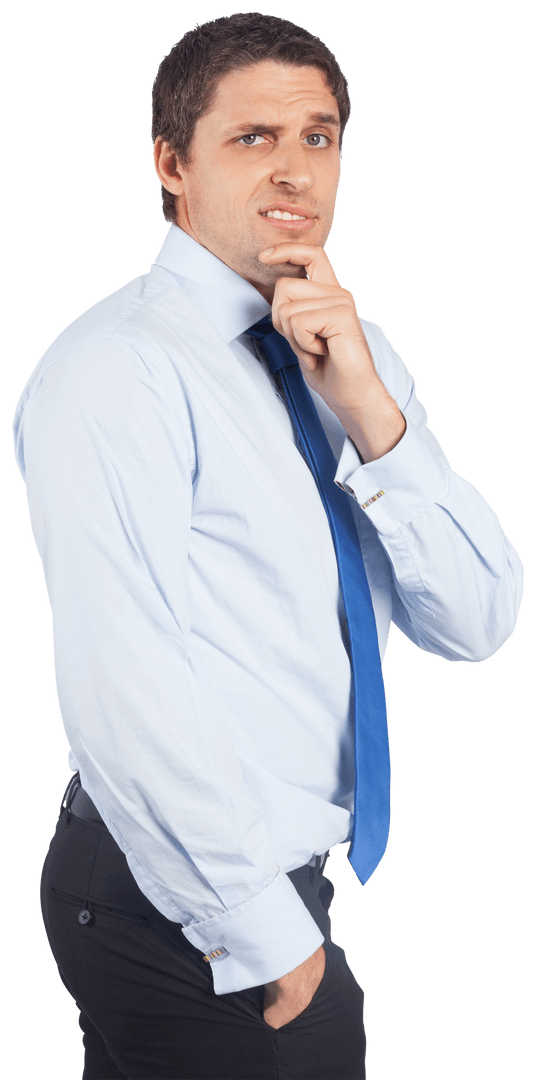 Transparent Thinking Businessman Touching Chin in Uncertainty