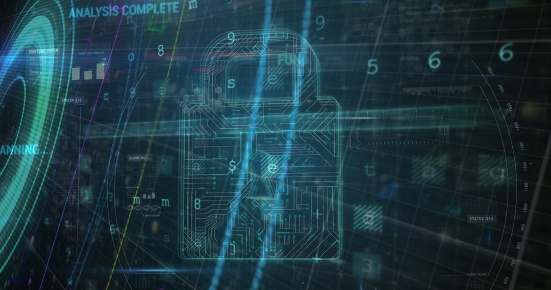 Cybersecurity Concept with Digital Lock and Data Elements