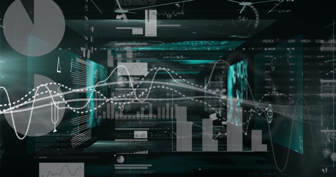 Abstract Digital Graph Overlay on Black Background