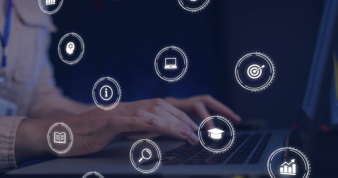 Digital Network and Communication Concept with Businessman on Laptop