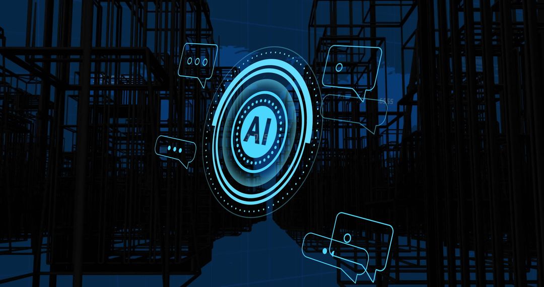 Futuristic AI Technology with Digital Chat Icons