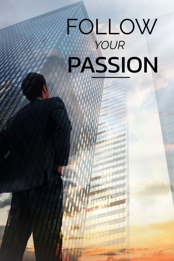 Ambitious Businessman Staring Upward at Majestic Skyscrapers