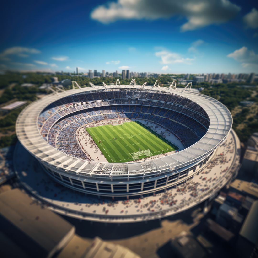 Aerial view of empty football stadium on sunny day, created using generative ai technology - Free Images, Stock Photos and Pictures on Pikwizard.com