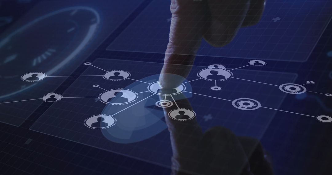 Finger Interacting with Futuristic Technological Interface