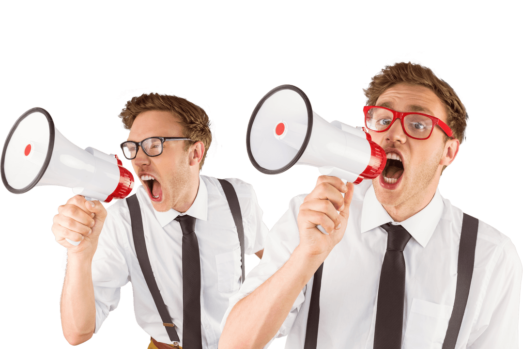 Nerds Angry Shouting Megaphone Transparent Debate Concept
