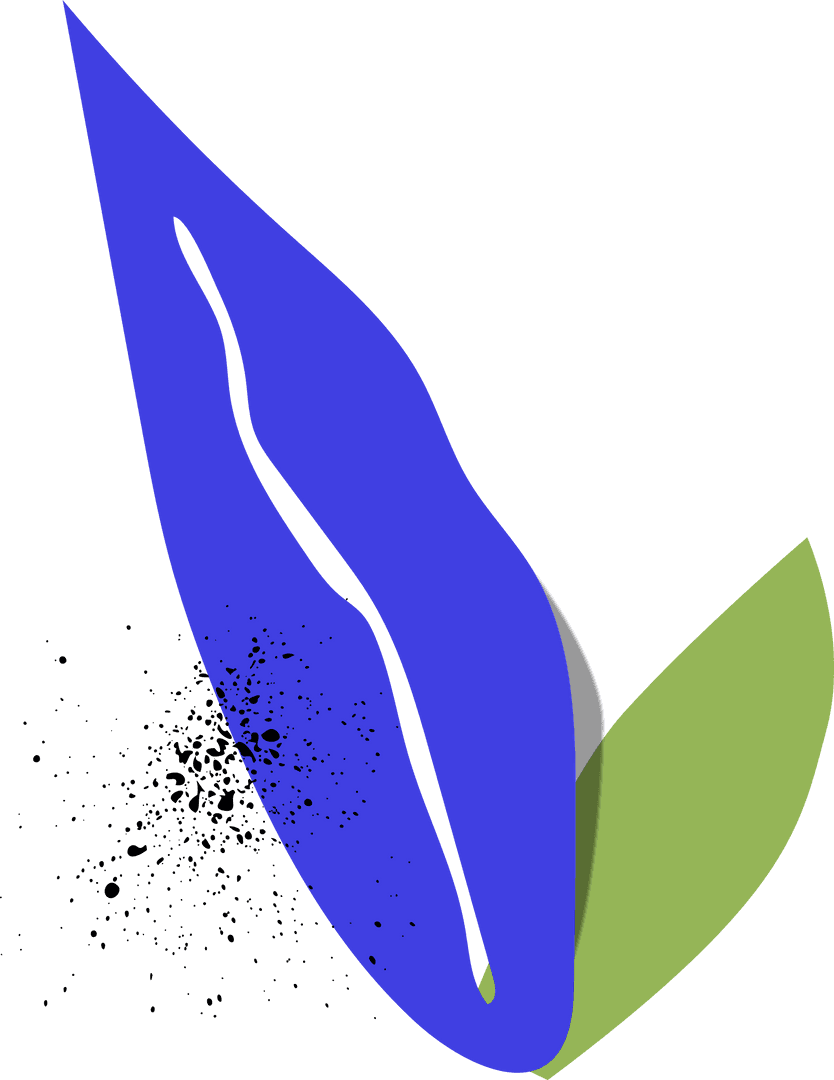 Abstract Blue Ribbon and Green Leaf on Transparent Background