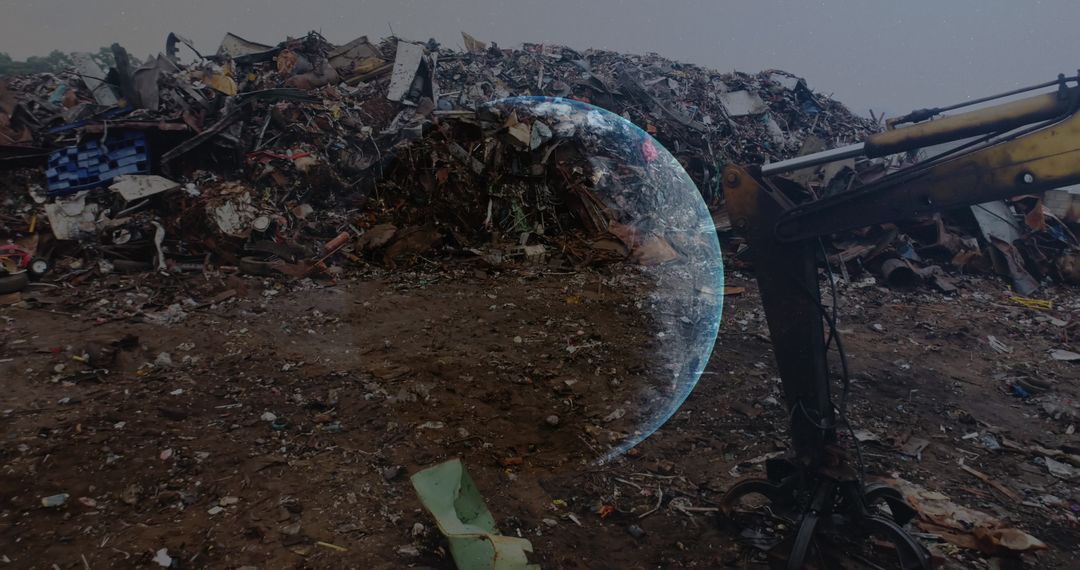 Excavator in Action at Metal Scrapyard Transforming Debris