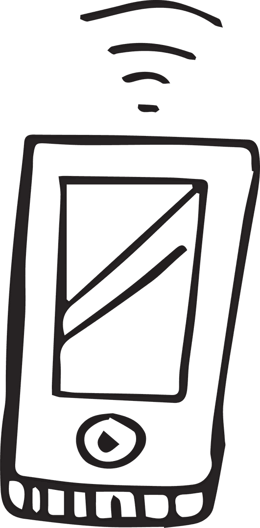 Hand-Drawn Smartphone with WiFi Signal on Transparent Background
