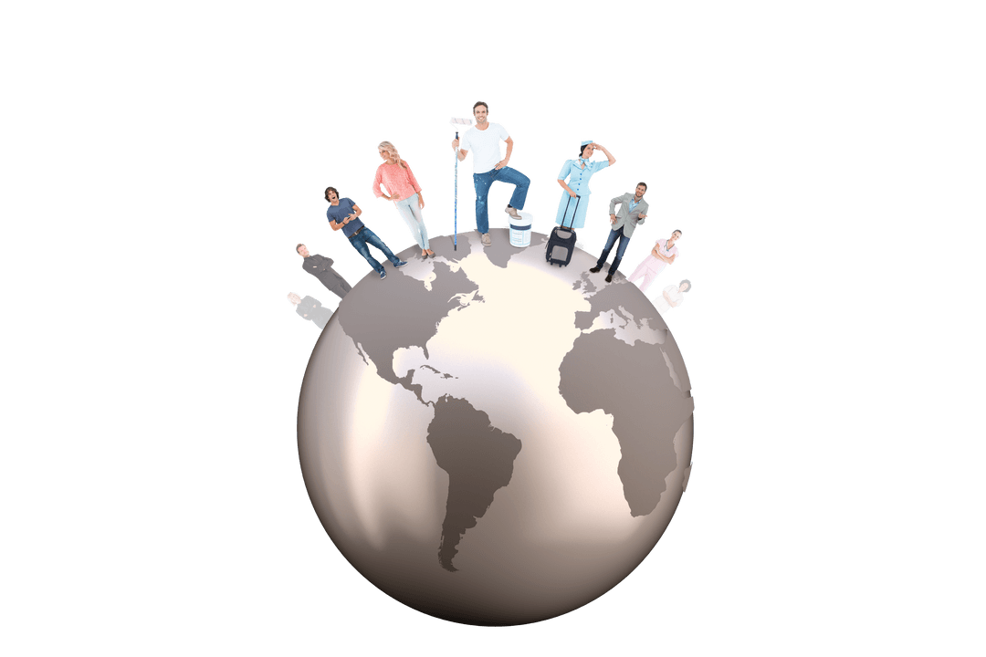 Diverse People on Globe Transparent PNG Concept Illustration