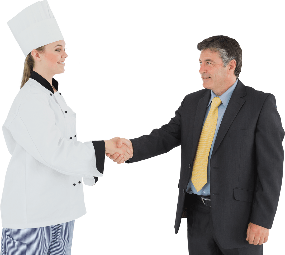 Businessman Shaking Hands with Female Chef Transparent Image