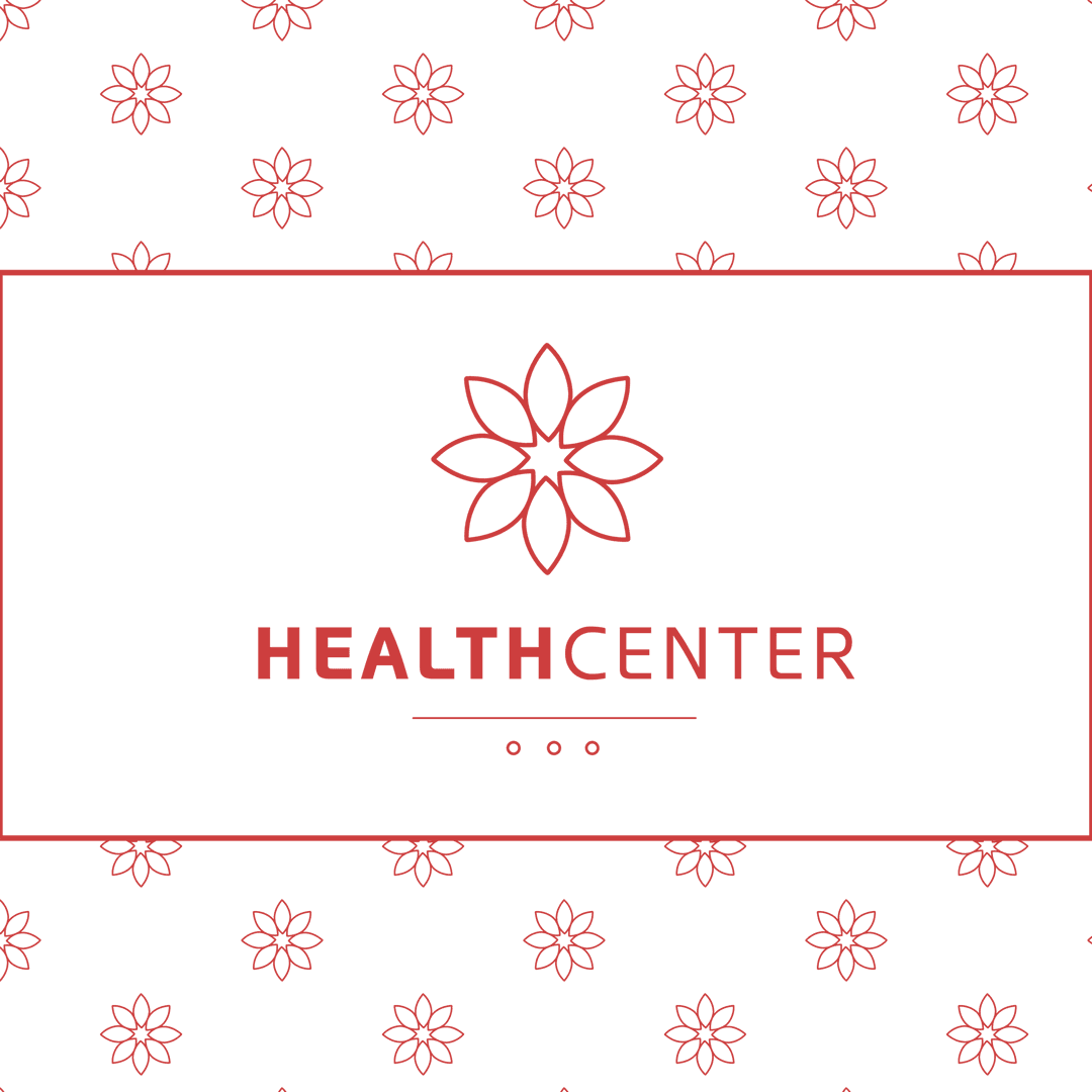 Health Center Emblem with Floral Icons on Transparent Background