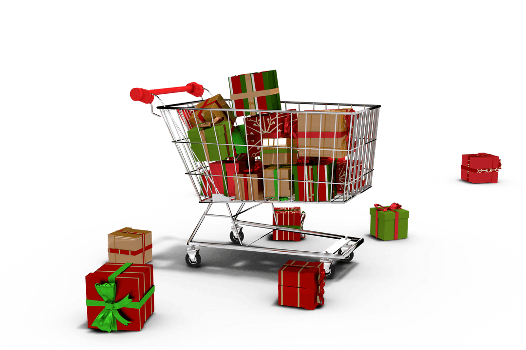 Festive Shopping Trolley With Gift Boxes Transparent Background