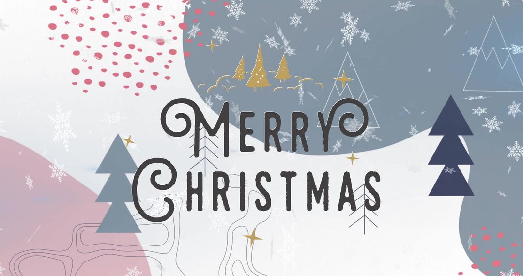 Winter Landscape with Merry Christmas Greeting and Snowflakes