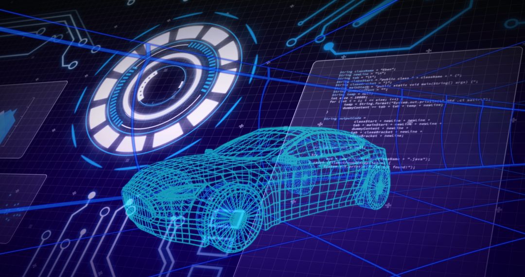 Futuristic Digital Automobile Blueprint with Data Processing