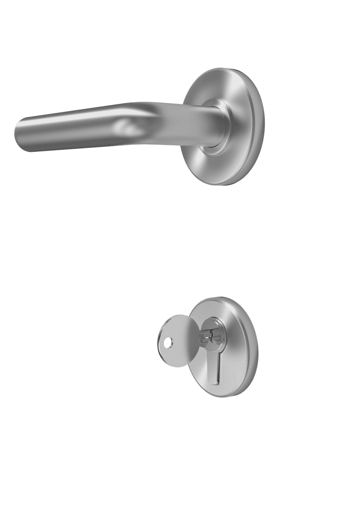 Sleek Metal Doorknob and Lock with Key on Transparent Background