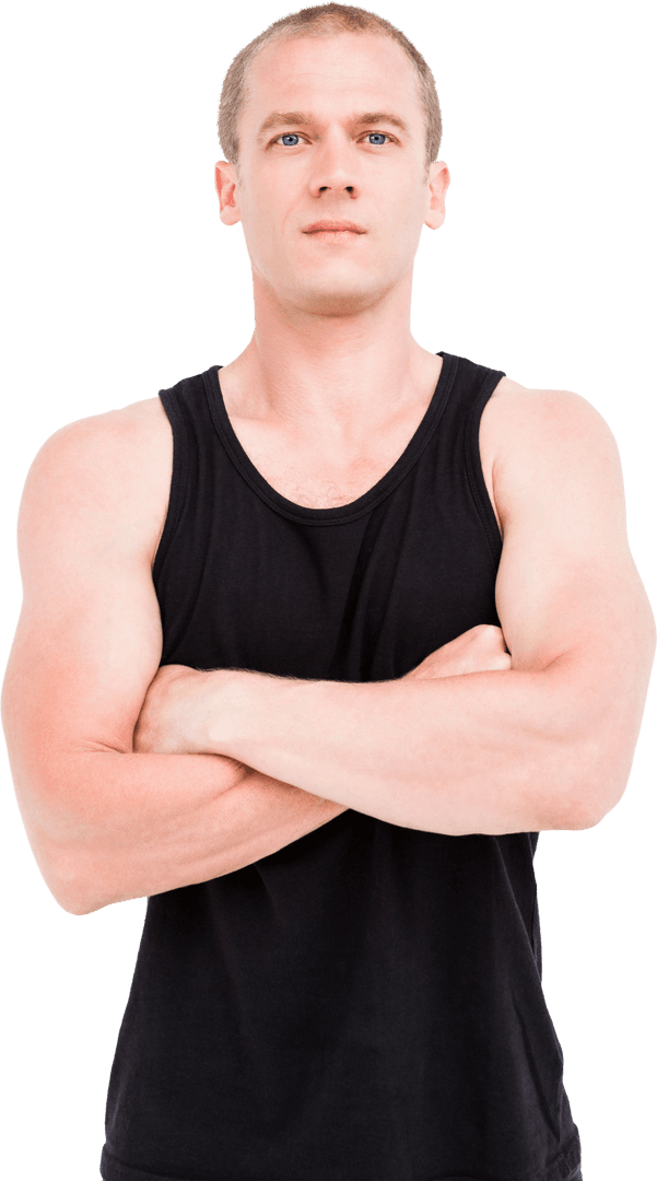 Transparent Background Muscular Athlete with Arms Crossed
