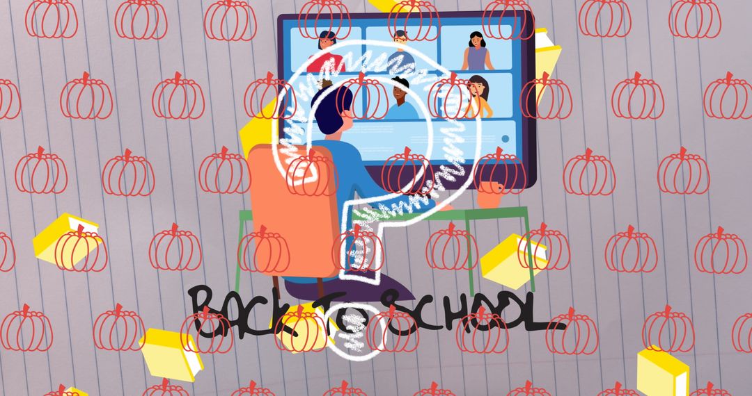 Virtual Learning Concept with Student and Colorful Doodles