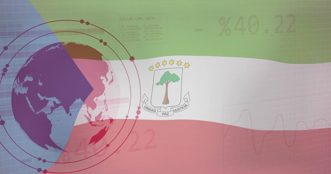 Equatorial Guinea Flag with Global Business and Data Graphics
