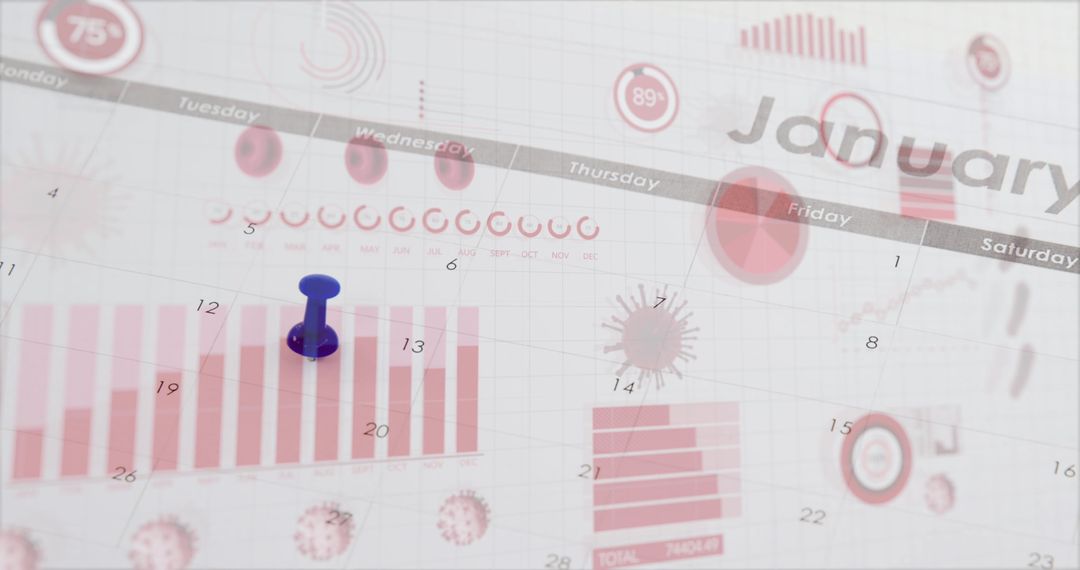 Covid-19 Pandemic Concept with Floating Visual Data Over Calendar