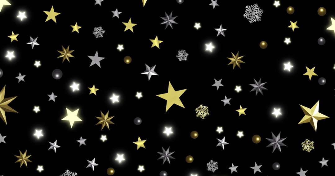 Festive Star and Snowflake Pattern on Black Background