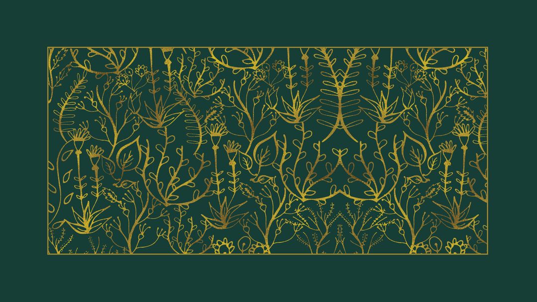 Intricate Botanical Pattern in Gold on Dark Green - Download Free Stock Templates Pikwizard.com