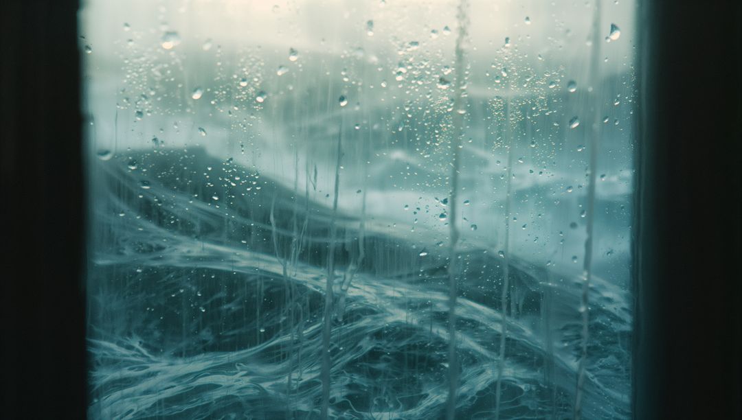 Stormy Ocean View Through Rain-Drenched Ship Window