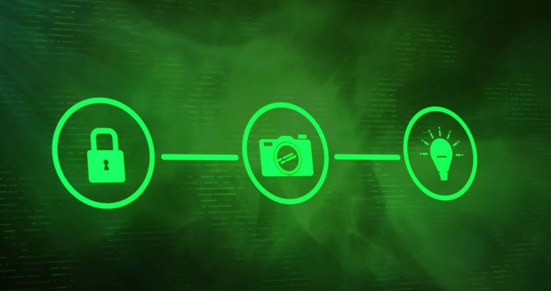 Data Transmission Network with Icons Representing Security and Creativity