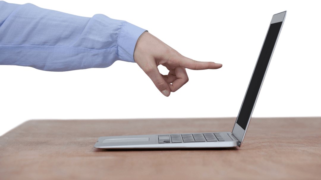 Businesswoman's Hand Interacting with Laptop on Transparent Background
