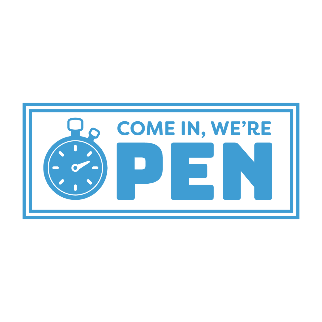 Transparent Open Sign with Clock for Business Welcome