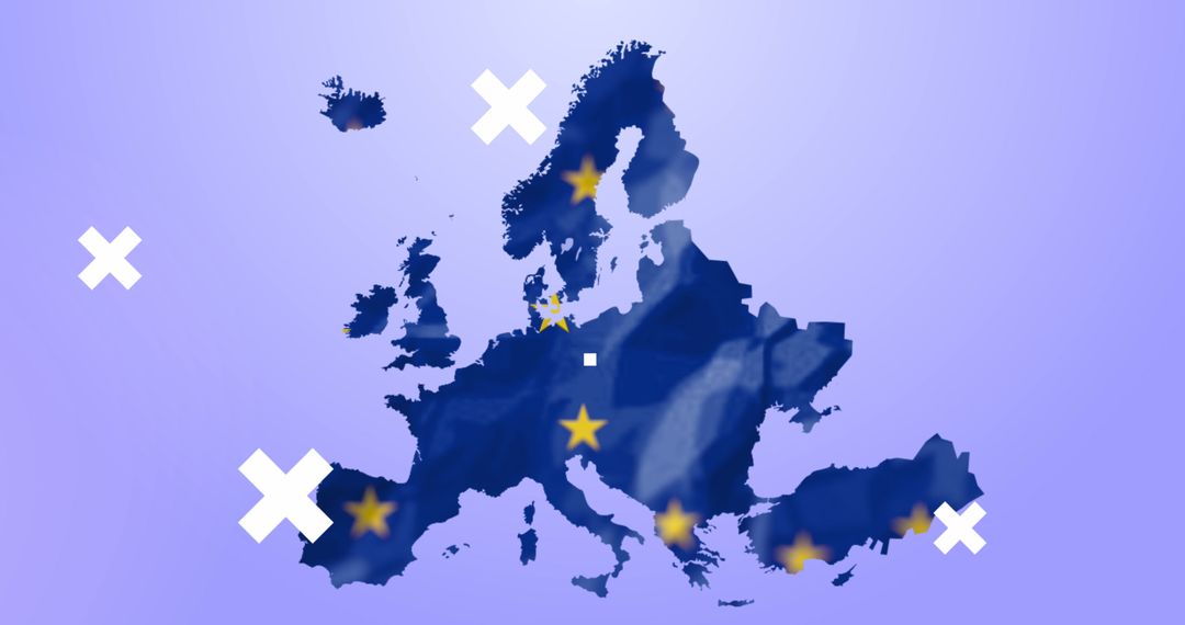 EU Map with Digital Abstract Elements and Flag Overlay