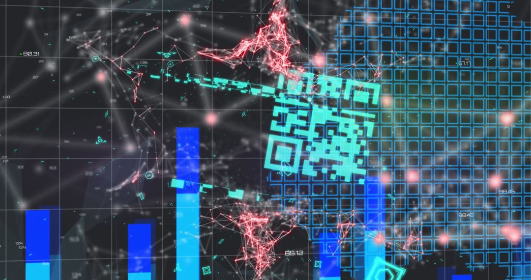 QR Code Against Futuristic Digital Grid Background