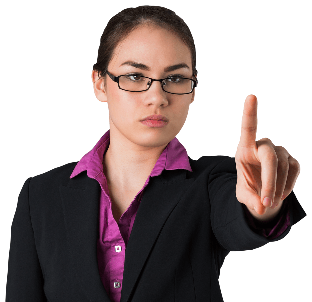 Confident Businesswoman Pointing on Transparent Background