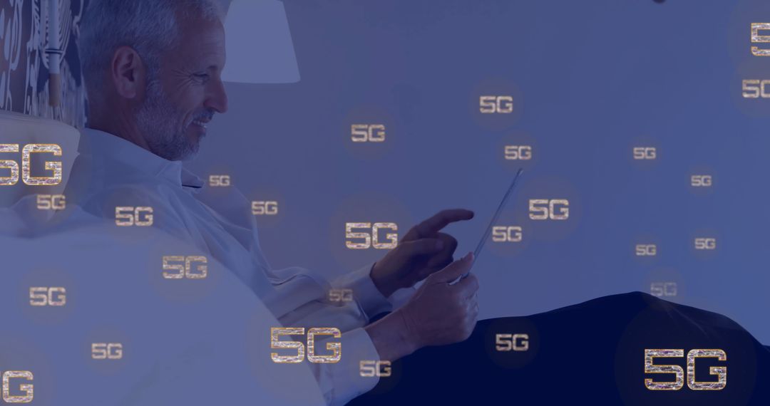 Businessman Utilizing 5G Technology with Digital Tablet Interface