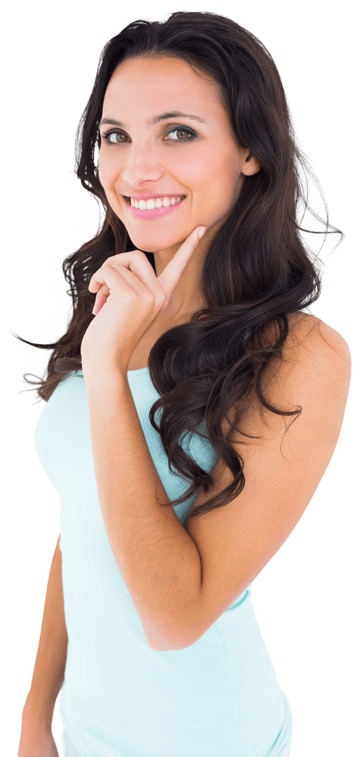 Transparent Smiling Woman Thinking with Long Hair
