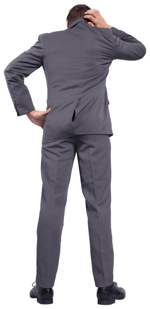 Businessman Back View Scratching Head on Transparent Background