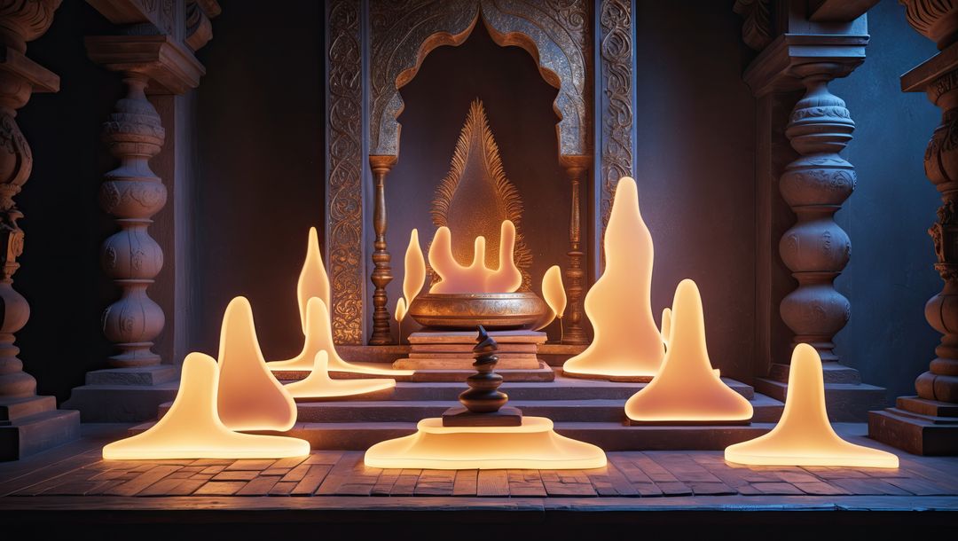 Mystical Amber Formations in Ornate Temple Setting