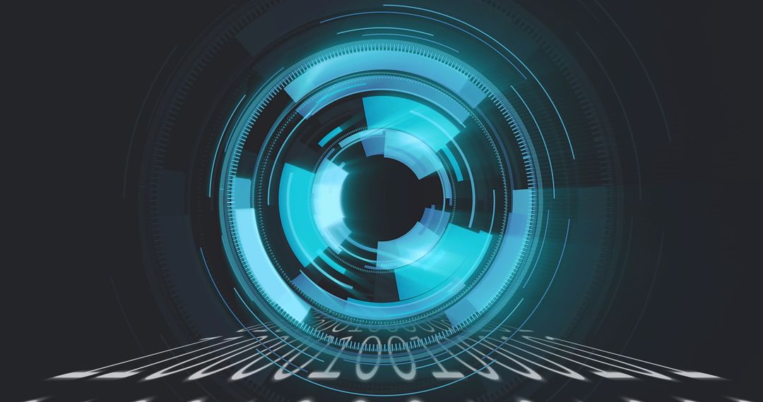 Futuristic Circular Digital Interface with Binary Code Stream