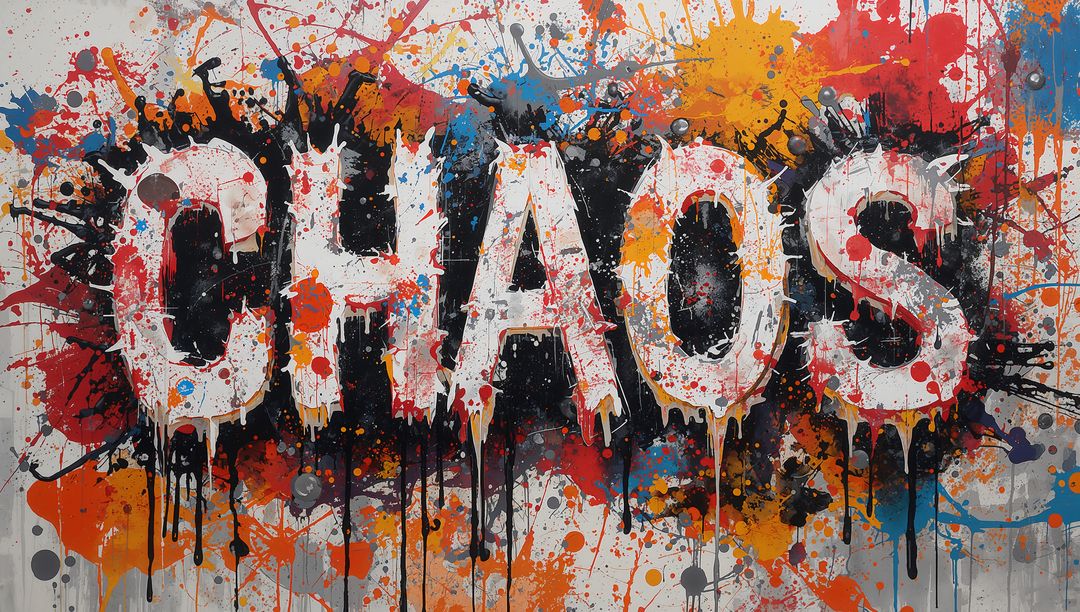 Chaos Paint-Splatter Graffiti Typography with Dripping Letters on High-Contrast Dark Field