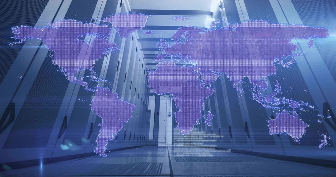 Holographic World Map in Futuristic Data Center